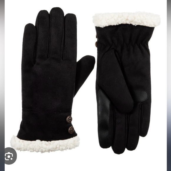Isotoner Women's Black Microsuede Gloves with Button Detail - Picture 6 of 6